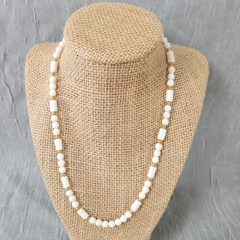Monet Beaded Necklace Women 19 Inch White Gold Tone Acrylic Tube Round Strand